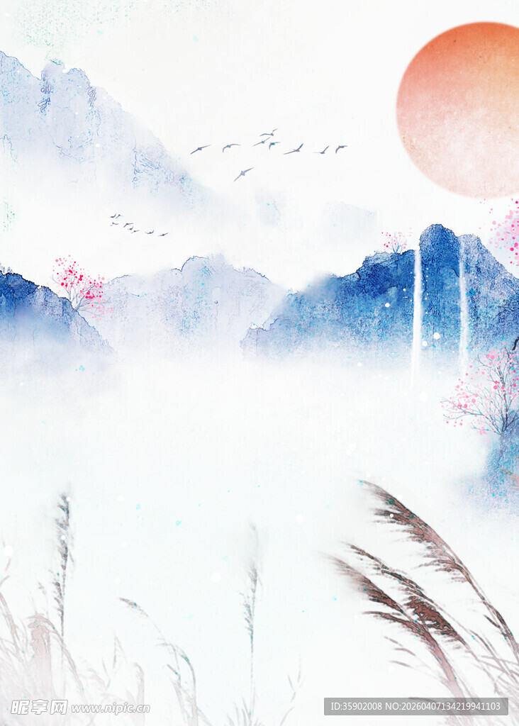 水墨日出山水意境图