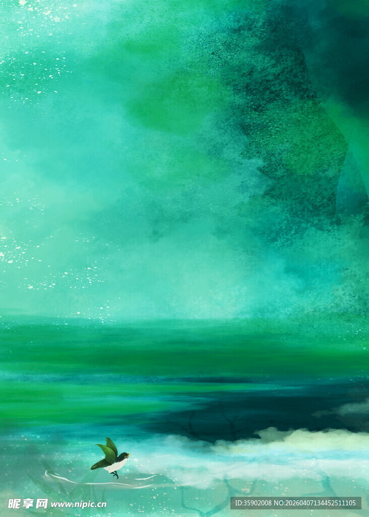 海天一色间飞鸟掠过