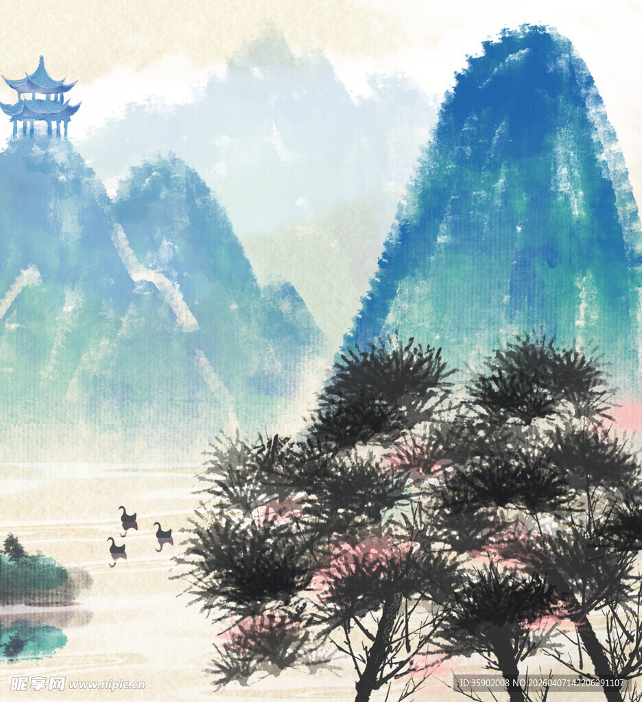 水墨山水间古韵悠然景