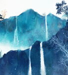 水墨山水间的飞瀑美景