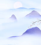 水墨山水间的月夜花枝