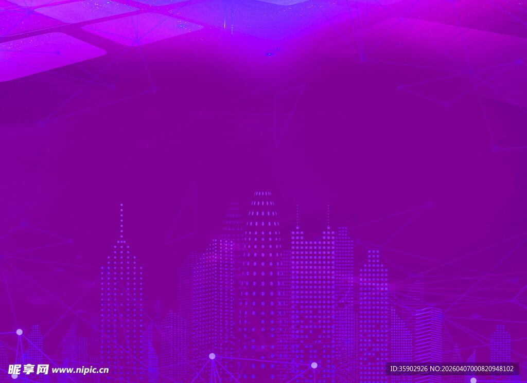 梦幻紫色城市夜景背景