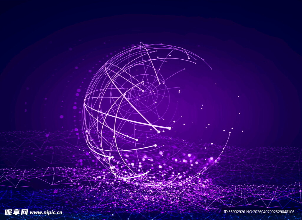 梦幻紫色线条球体场景