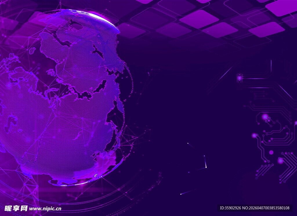 紫色梦幻球体科技背景图