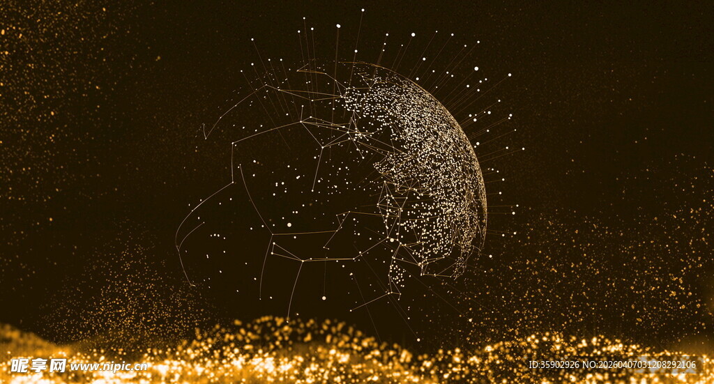 金色粒子环绕的神秘球体