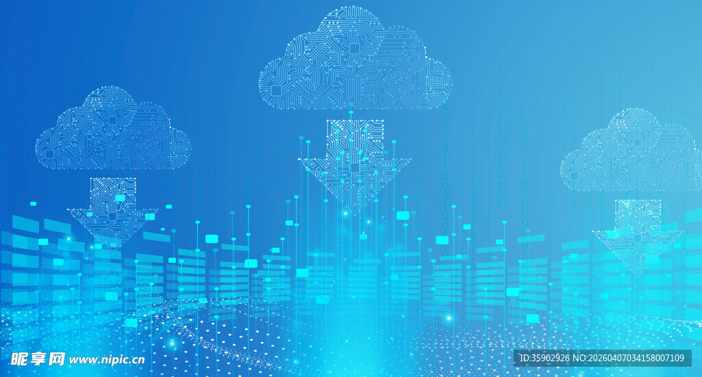 科技感蓝色云端数据背景图