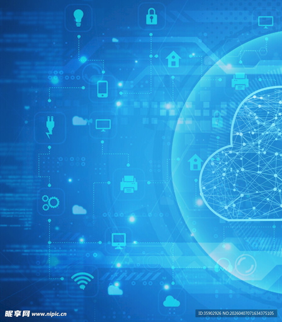 科技感云服务与数据元素画面