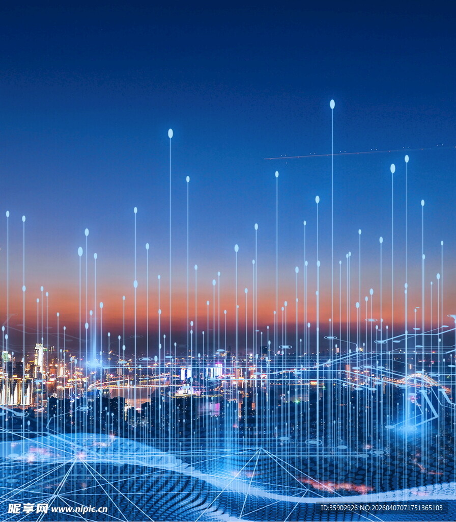 科技感城市夜景与数据线条