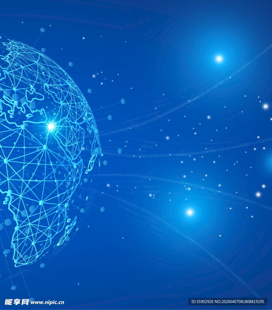 科技感蓝色大脑网络背景图