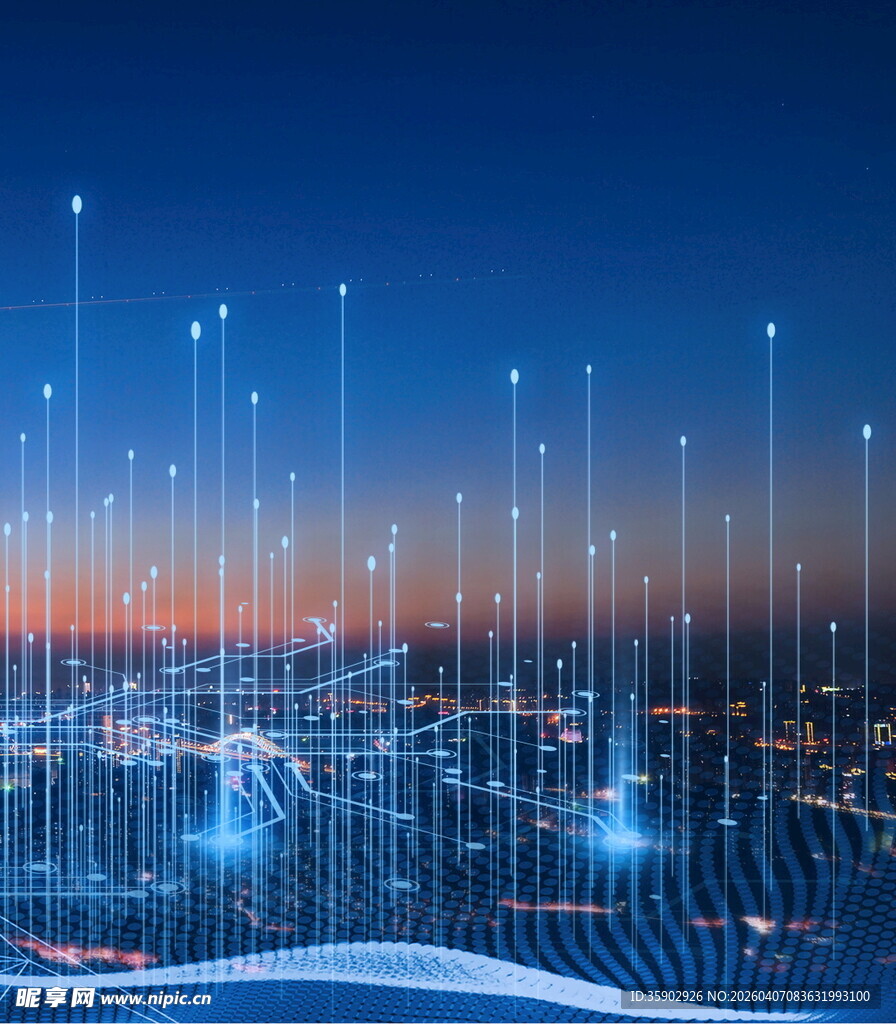 科技感城市夜景线条画面