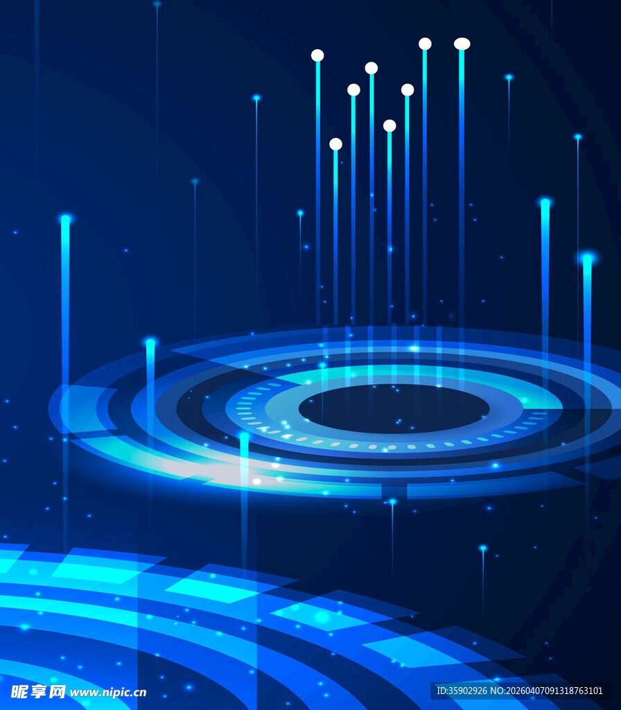 科技感蓝色光线环形背景图