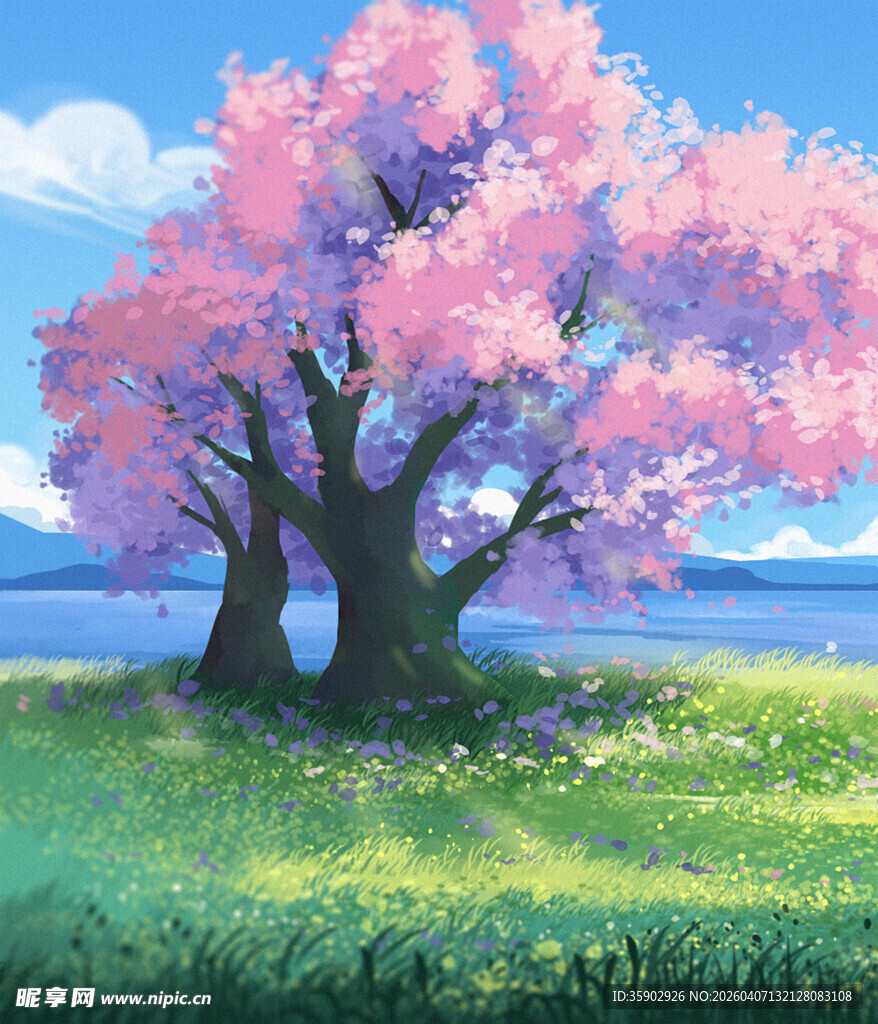 春日繁花盛开的浪漫景致