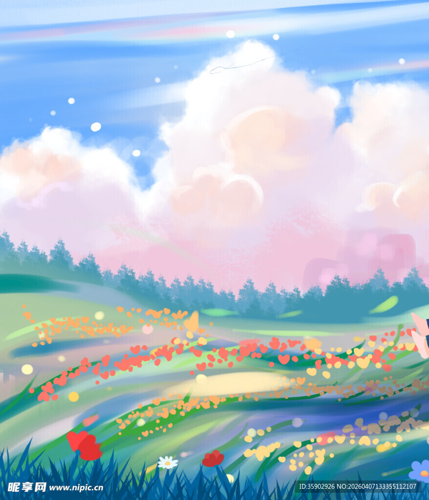 梦幻田园风光插画