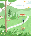 乡村小路骑行的惬意画面