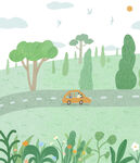 公路上行驶的黄色汽车