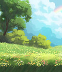 彩虹下的梦幻花草绿地