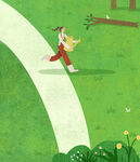 女孩在小径上快乐奔跑