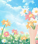 手捧繁花于烂漫花海