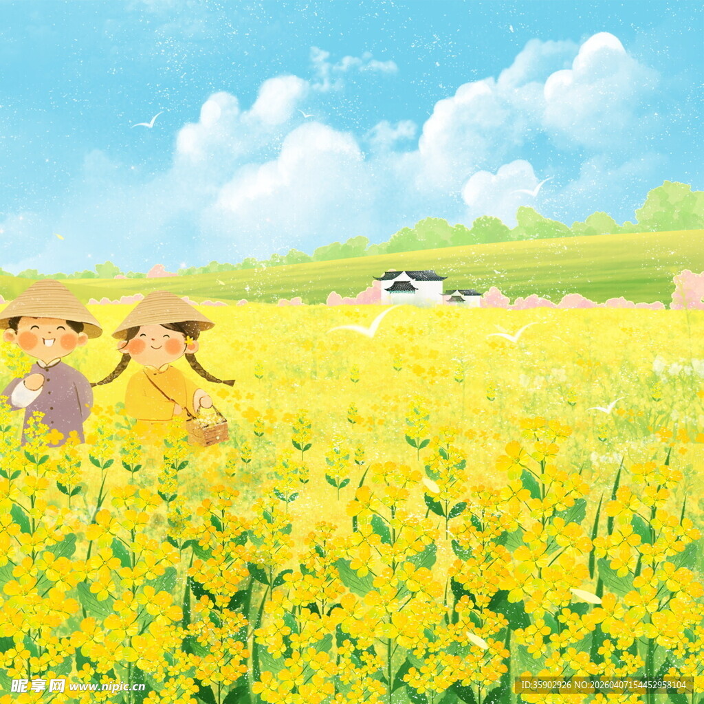 田野中欢笑的可爱女孩