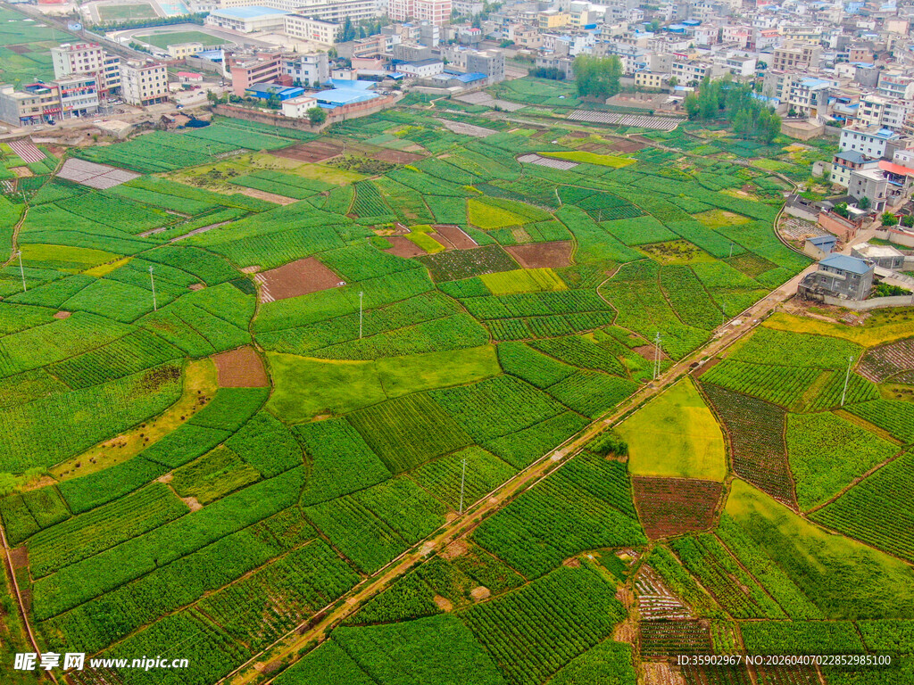 云南昆明寻甸春耕后的农田航拍