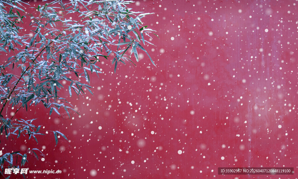 红墙飘雪景