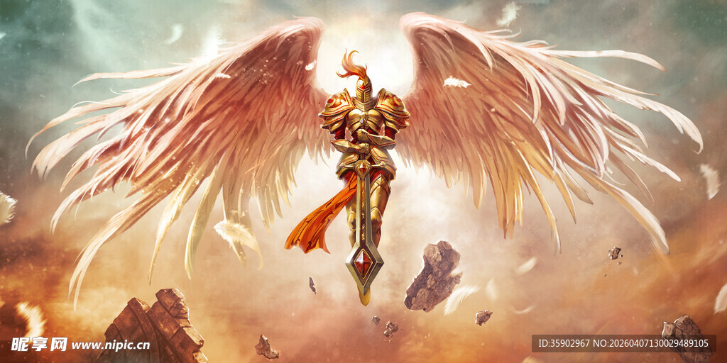 天使展翅翱翔奇幻场景