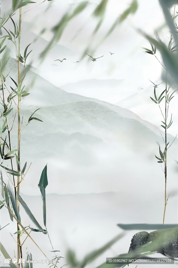 雾中植物竹子景致