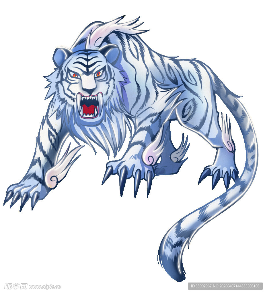蓝纹白虎插画展现野性