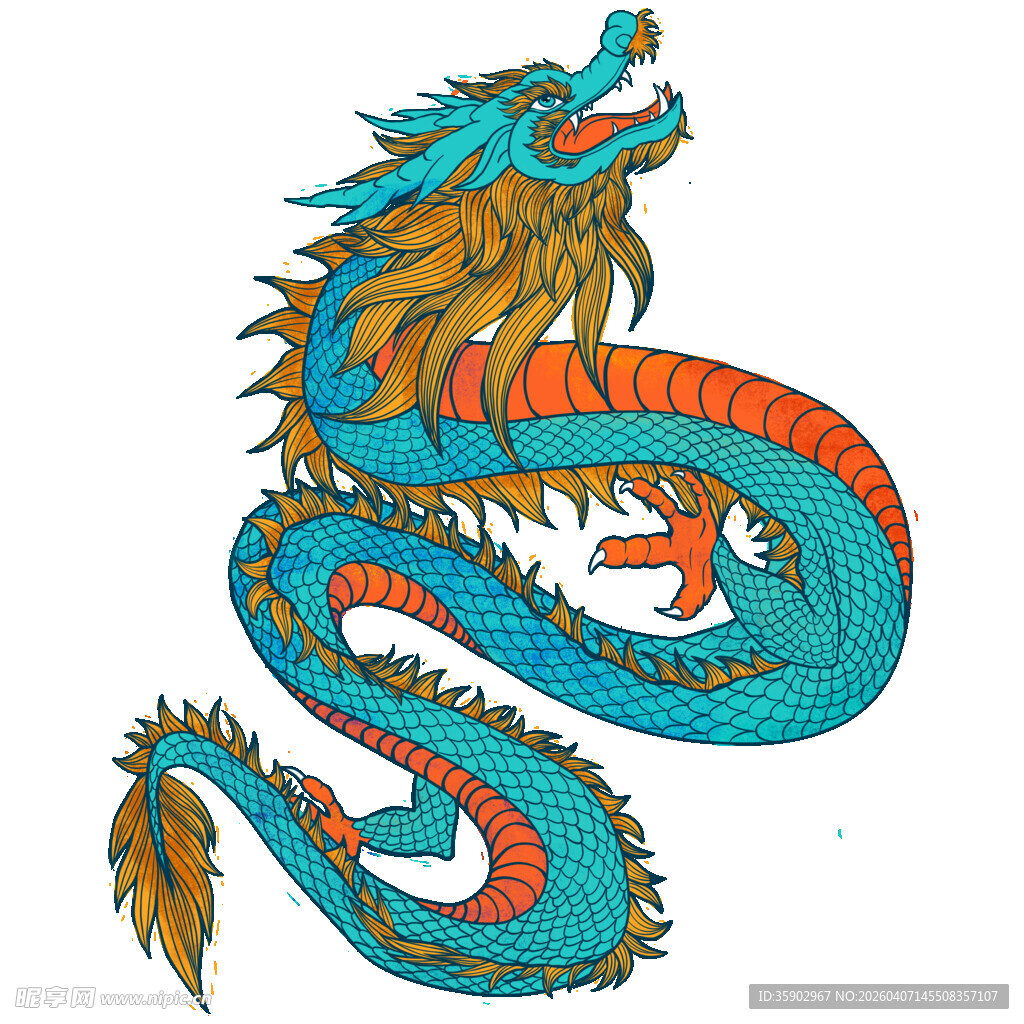 彩色传统风格盘旋龙图案