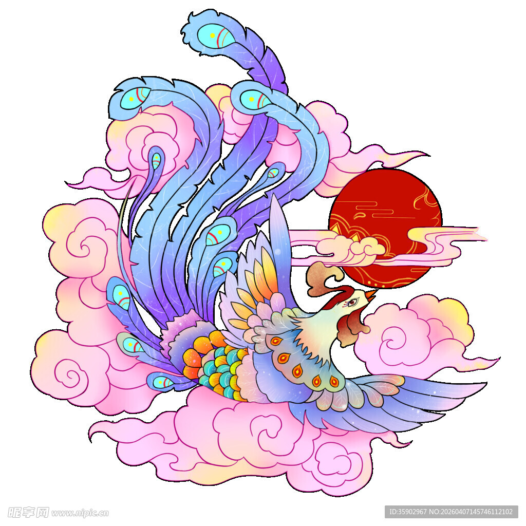 凤凰祥云伴红日