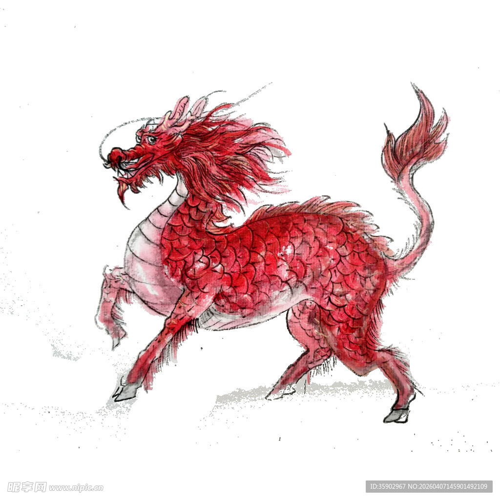 红色麒麟手绘插画