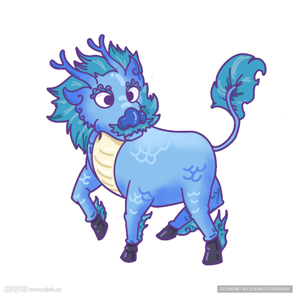 蓝色萌系麒麟形象