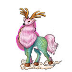 梦幻粉色鹿角神兽插画