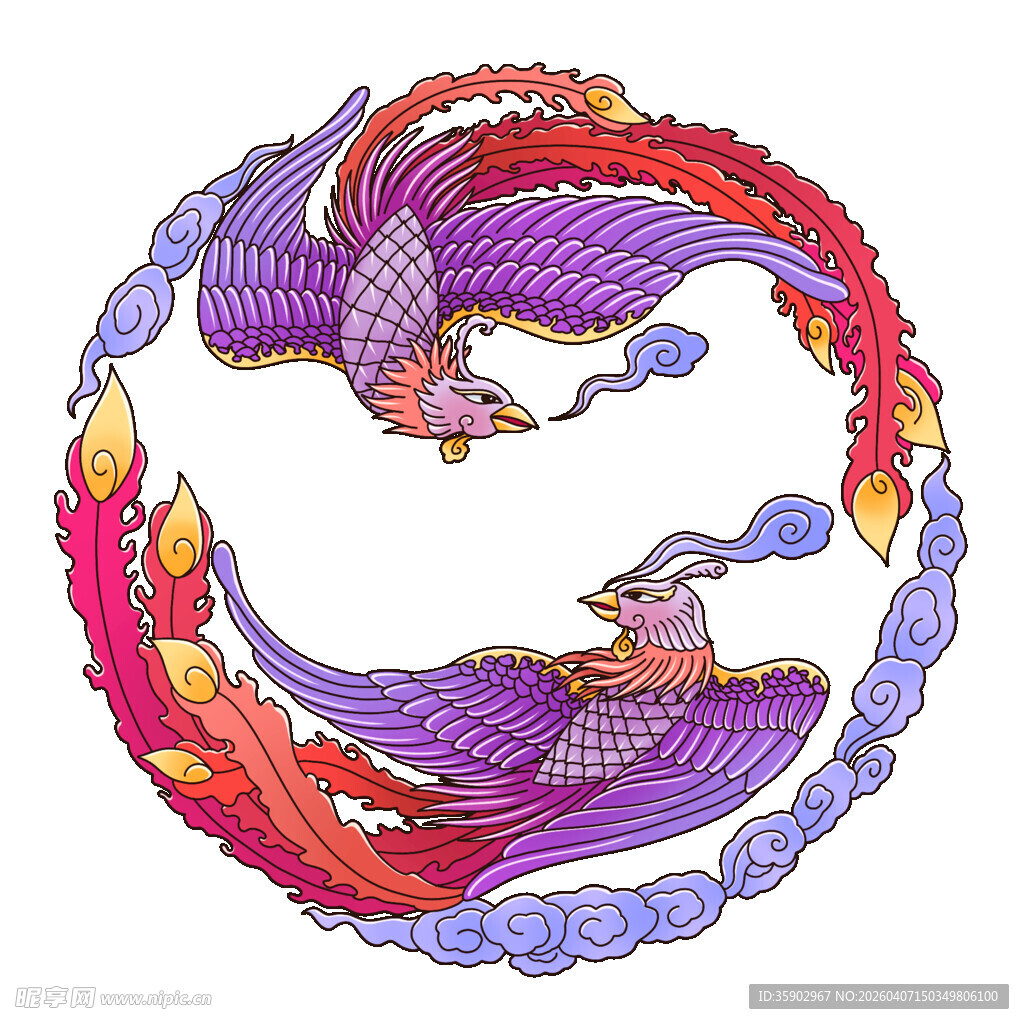 双凤环绕精美传统图案