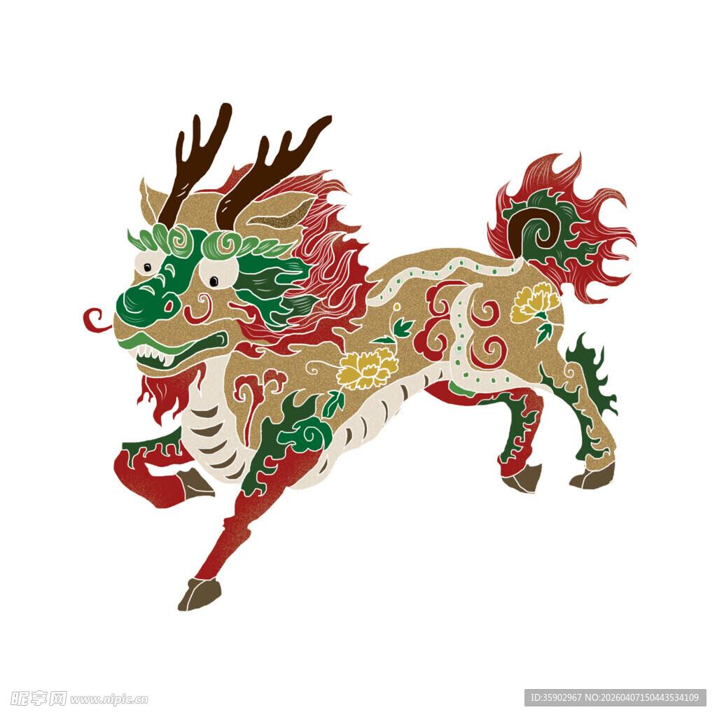 传统麒麟剪纸艺术作品