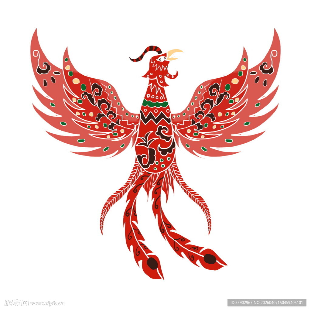 红色凤凰剪纸艺术图案