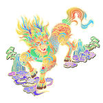 五彩祥瑞麒麟插画图案