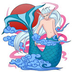 梦幻蓝尾美人鱼于云海间