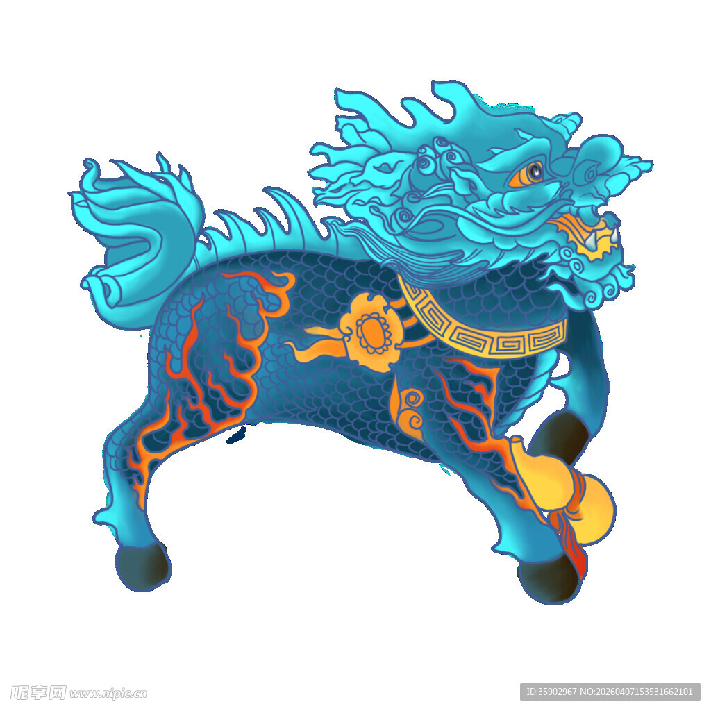 蓝色祥瑞麒麟插画