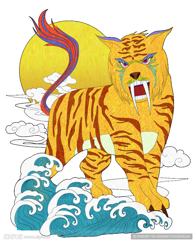 国潮风老虎踏浪图