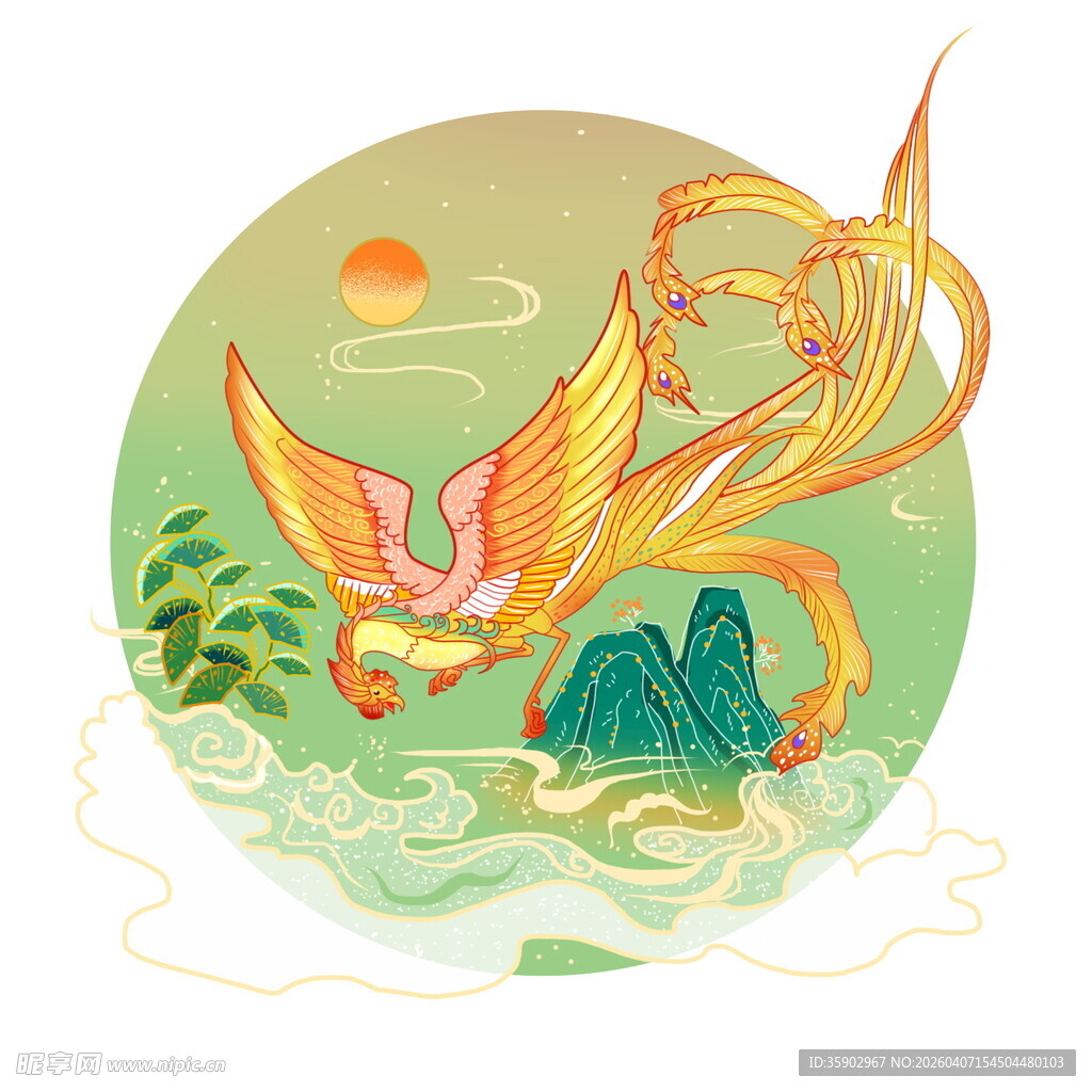 祥瑞凤凰于山水间翱翔