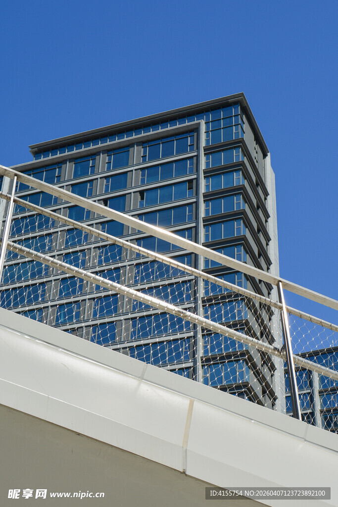 现代高楼与前景桥梁景观