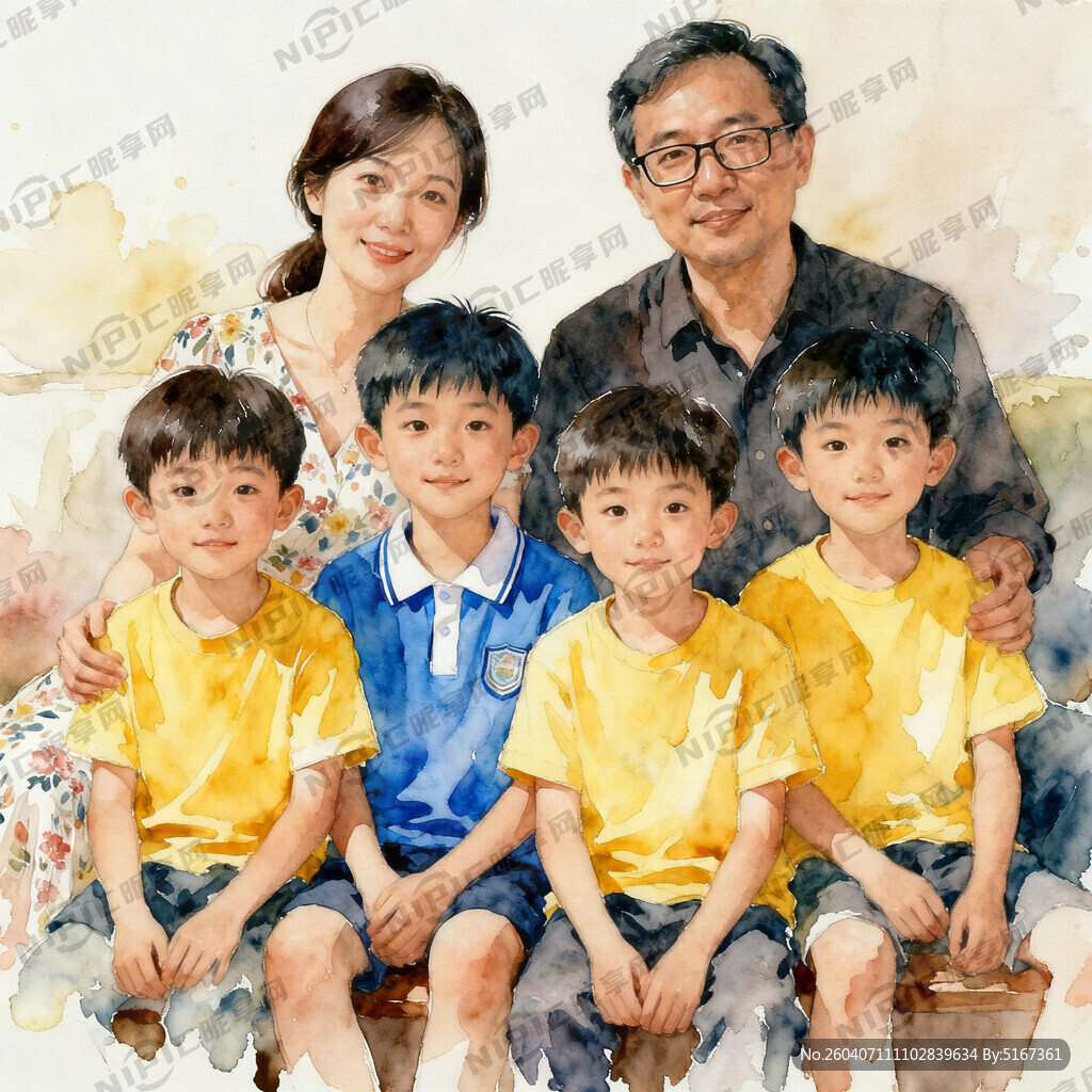 中国一家人 爸爸戴眼镜 妈妈