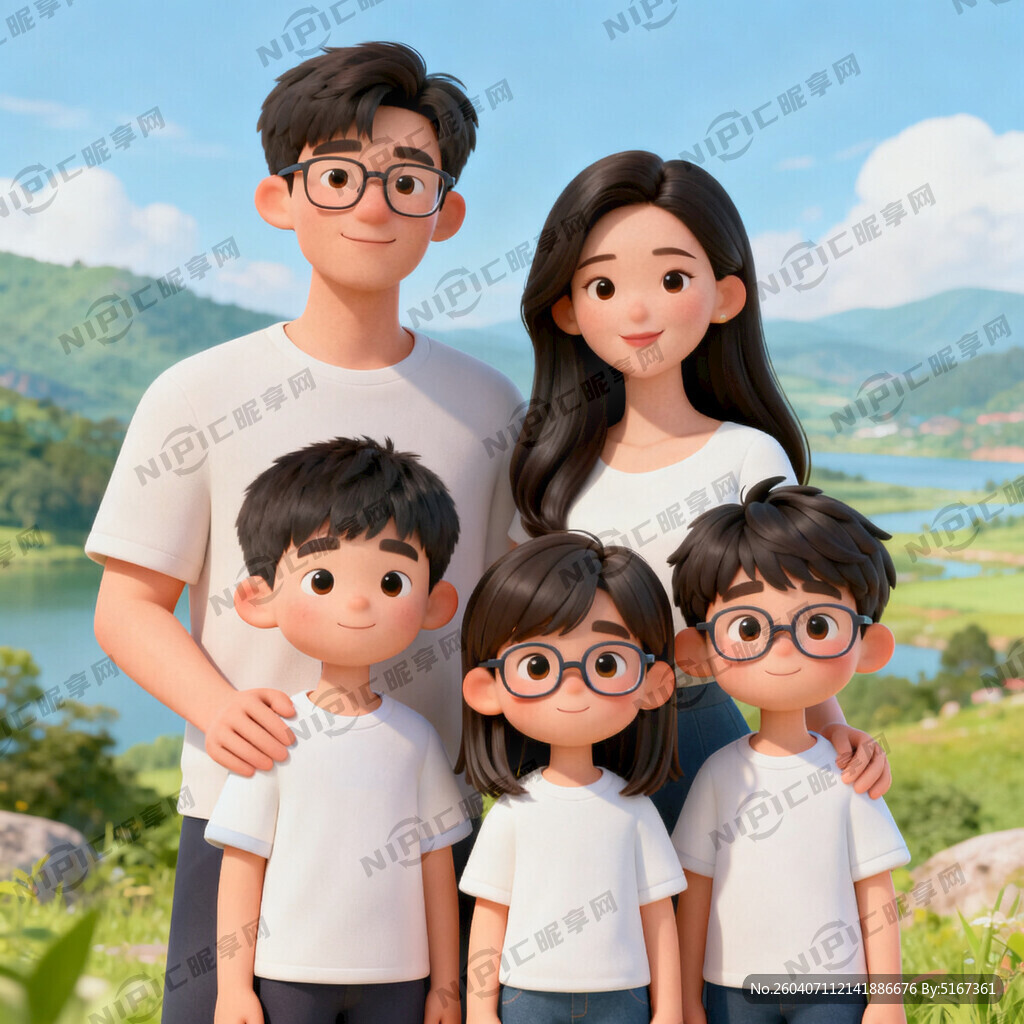 中国一家人 风景 爸爸戴眼镜 