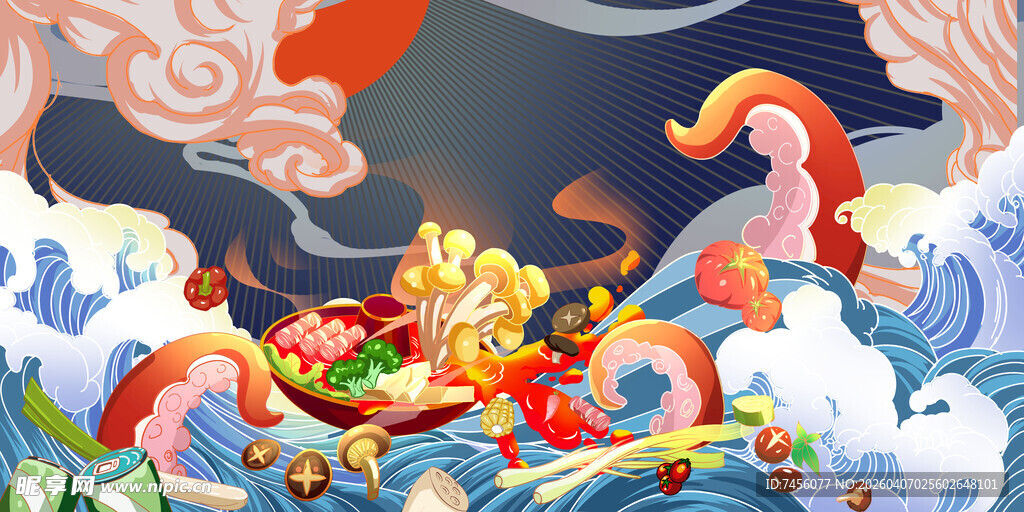 国潮风神话主题奇幻插画