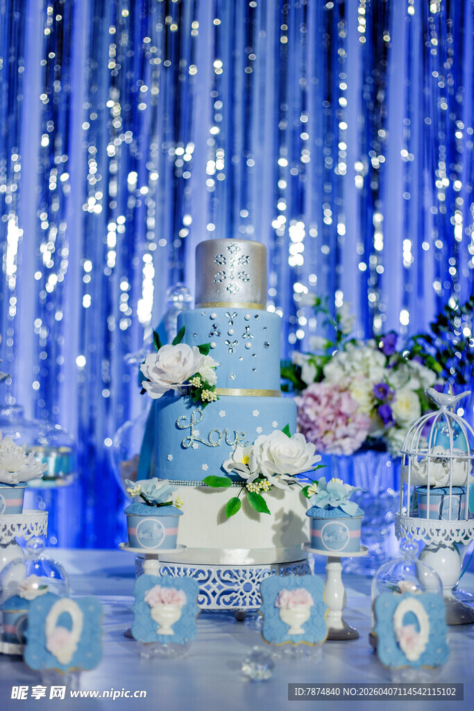 梦幻蓝色系蛋糕装饰布置
