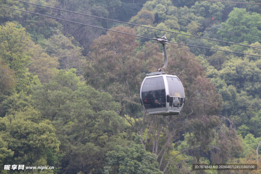 山林间的缆车穿梭景象