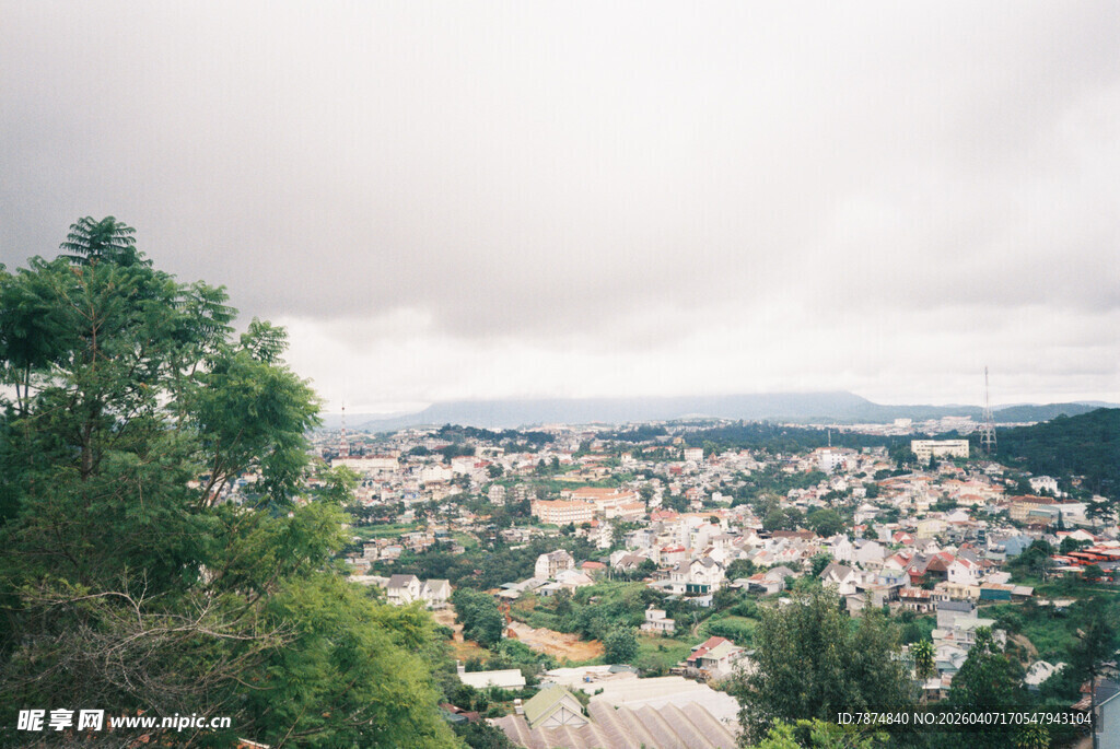 俯瞰绿树环绕的美丽城镇