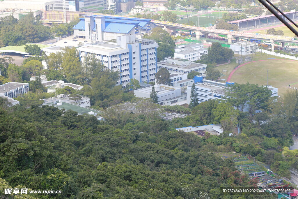 俯瞰城市建筑群与绿地
