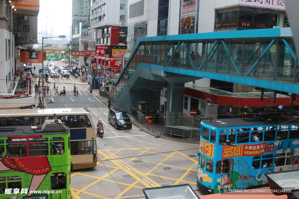 城市繁忙街道与过街天桥